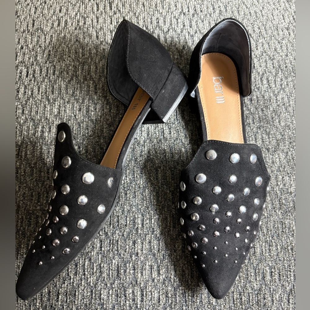 BAR III Womens Black Closed Back Studded Slip On Canisaf Flats Shoes Size 7.5